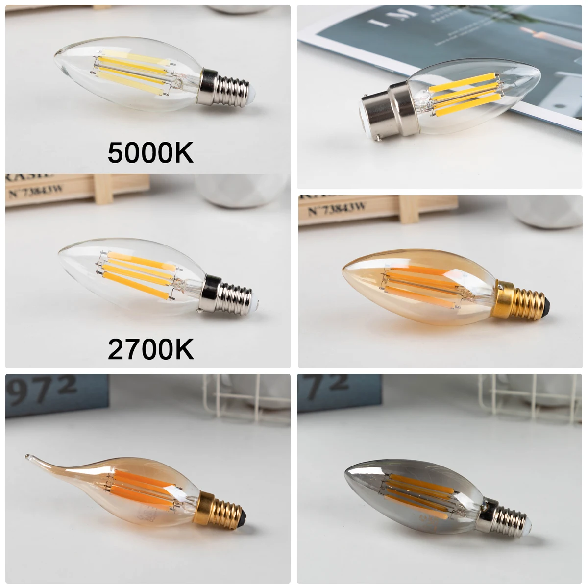 Candle Light C35 Led Bulb E14 Dimmable 220V 6W Hight Lumen 806LM Replaceable Pendant Chandelier Vintage Filament Lamp Decoration