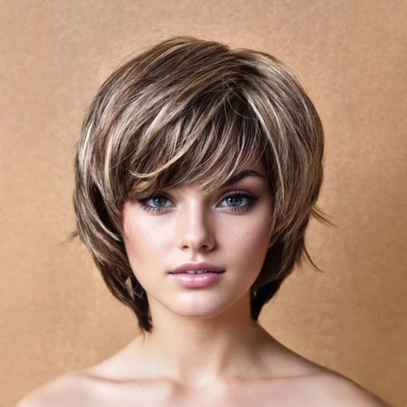 

Best-selling fashionable women's wig, mixed color straight , short hair with air bangs