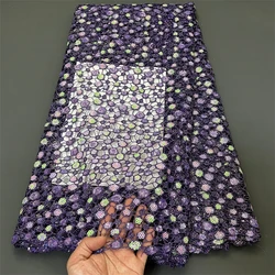 2024 African Nigerian High Quality Lace Fabric Embroidery French Tulle Wedding Party Dress Water Soluble Sequins 5Yards Hz1287