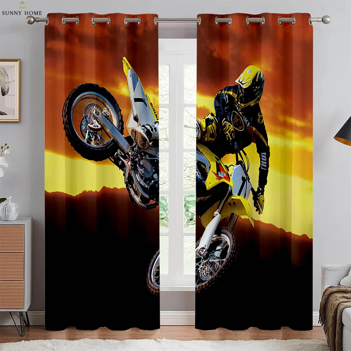 Cool Motorcycle 3D Printed Curtains 100% Polyester Bedroom Living Room Kitchen Club Window Decoration Curtains 2pcs