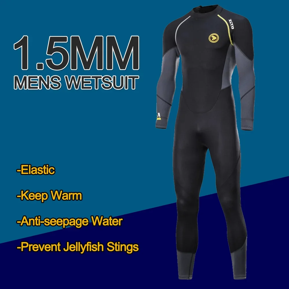 

1.5mm Neoprene Mens Diving Suit Adults Full One-piece Wetsuit Back Zipper Cold-proof Long Sleeve Snorkeling Swim Suit Kayak Surf