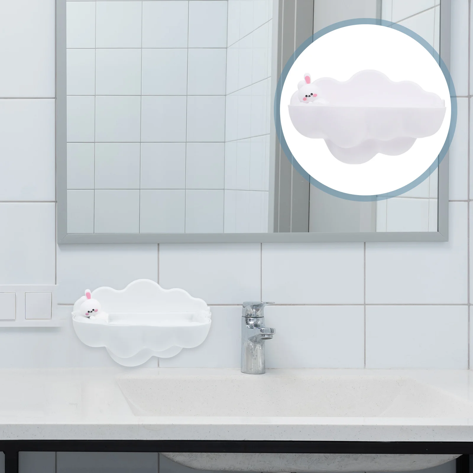 

Bathroom Soap Holder Wall Mounted Cartoon Cloud Shape Drainable Tray for Shower Tile Glass Metal Wood Surfaces Compact
