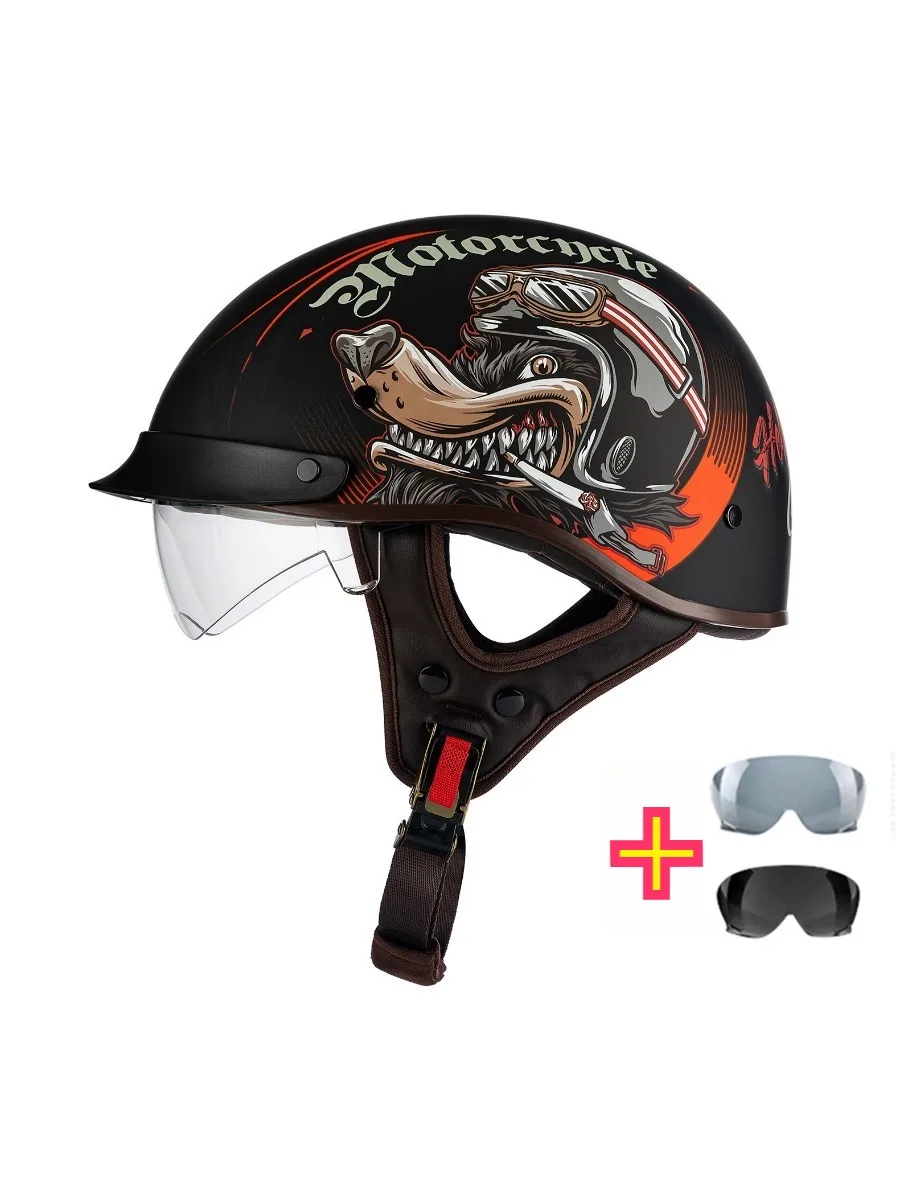 

CCC Certified Retro Motorcycle Helmet Open Face with Built in Visor ABS Material Street Touring Half Helmet for Men Women