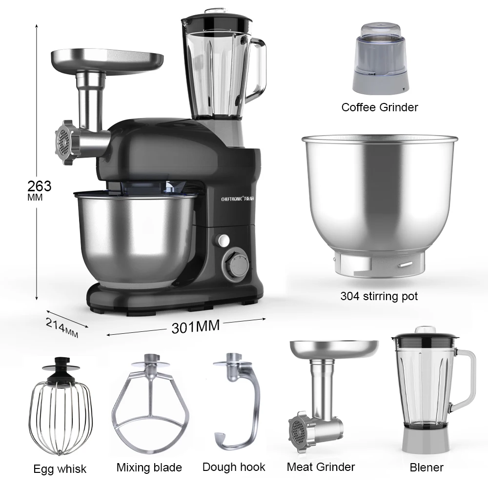 Big Power Blender Food Processor For Commercial Use Kitchen Robot 3 In 1 Beater Stand Hand Mixer