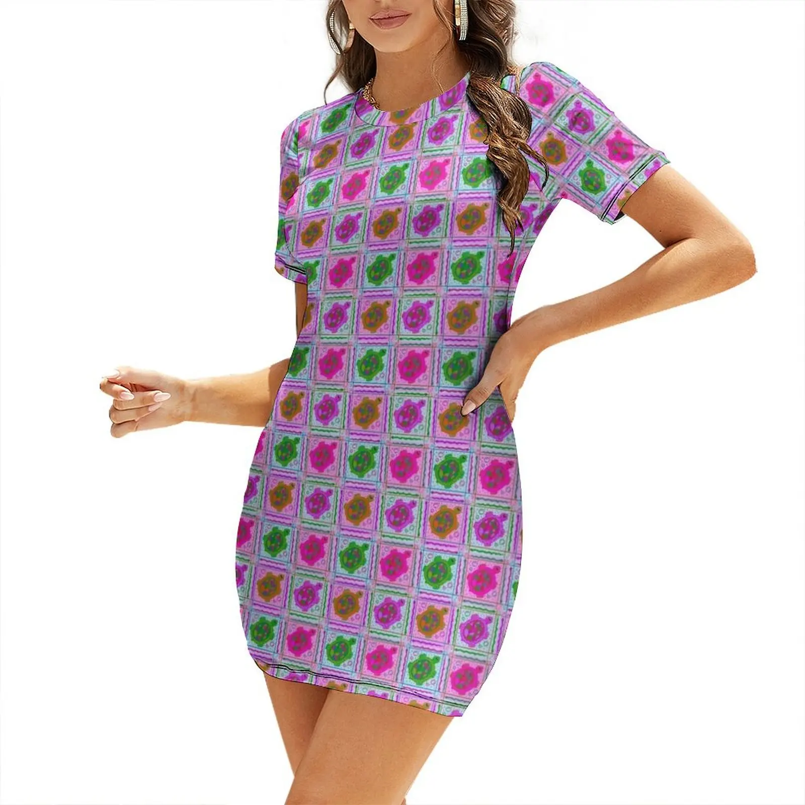 

Multicolored Turtle Digital Painting Short Sleeved Dress sexy dress birthday dresses for women Summer women's clothing