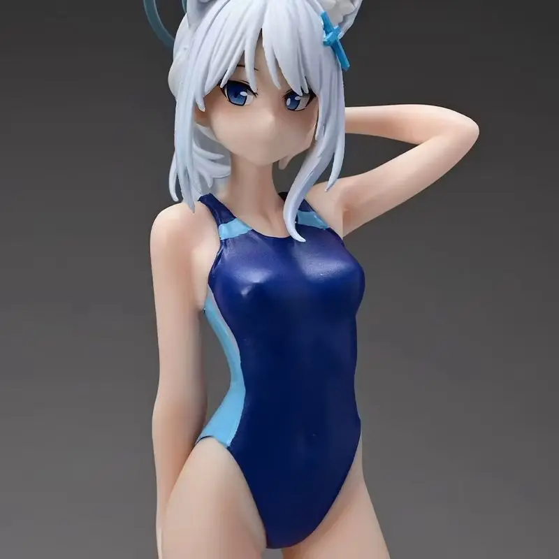 الأزرق الأرشيف Shiroko 23 سنتيمتر بولي كلوريد الفينيل الشكل أنيمي القط الأذن نموذج مع لباس سباحة Sunaokami تحصيل دمية لعبة هدية لمحبي
