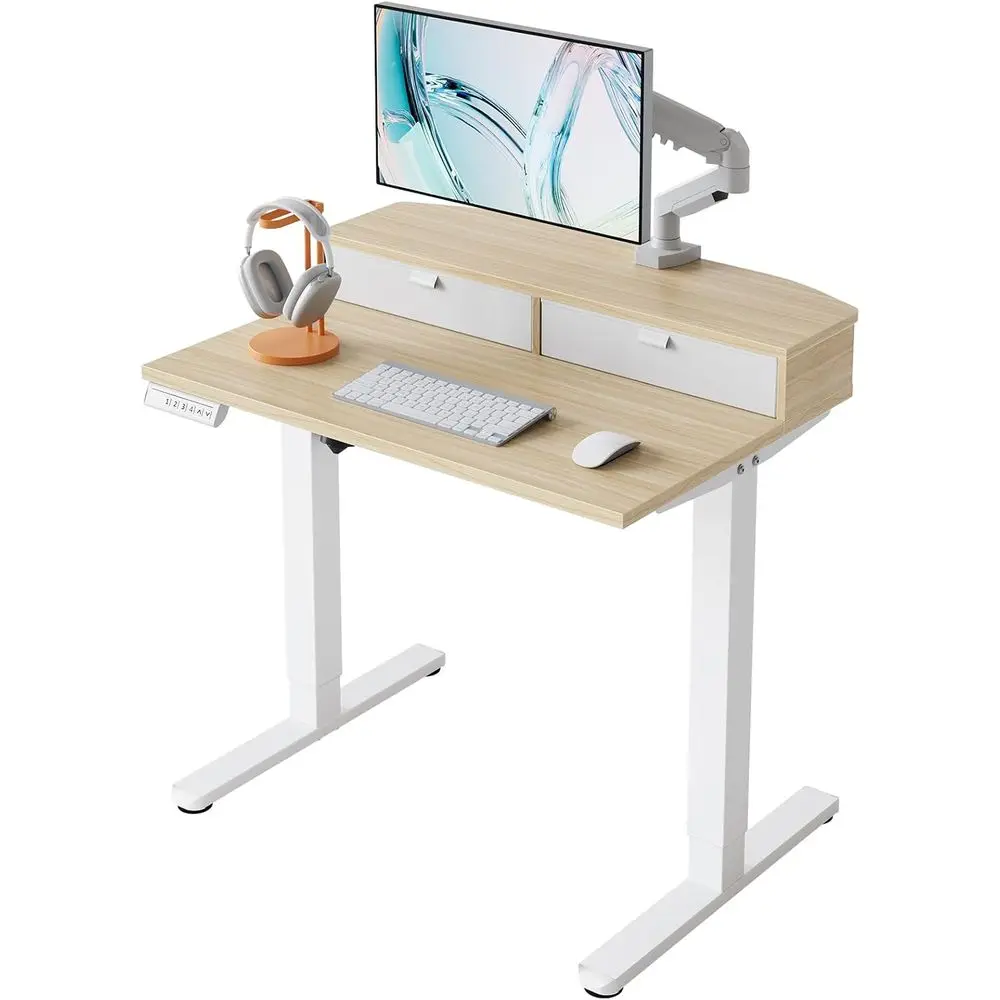 

32 x 21 inch Small Electric Standing Desk with 2 Ders, C-Clamp Mount Compatible, Height Adjustable Sit Stand Desk, Home Oice Sta
