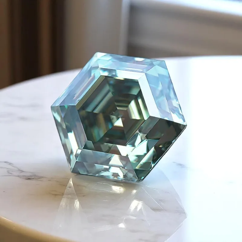 Moissanite Stone Hexagon Cut Natural Blue Green Color Charms Gemstone Advanced DIY Jewelry Making Materials with Certificate