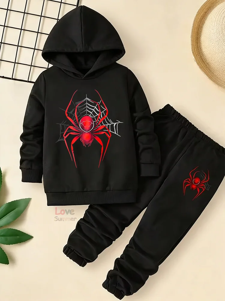 

Весенний комплект детской одежды для мальчиков и девочек: толстовка с принтом и брюки, 2 предмета, костюм с принтом паука, спортивный костюм с длинными рукавами