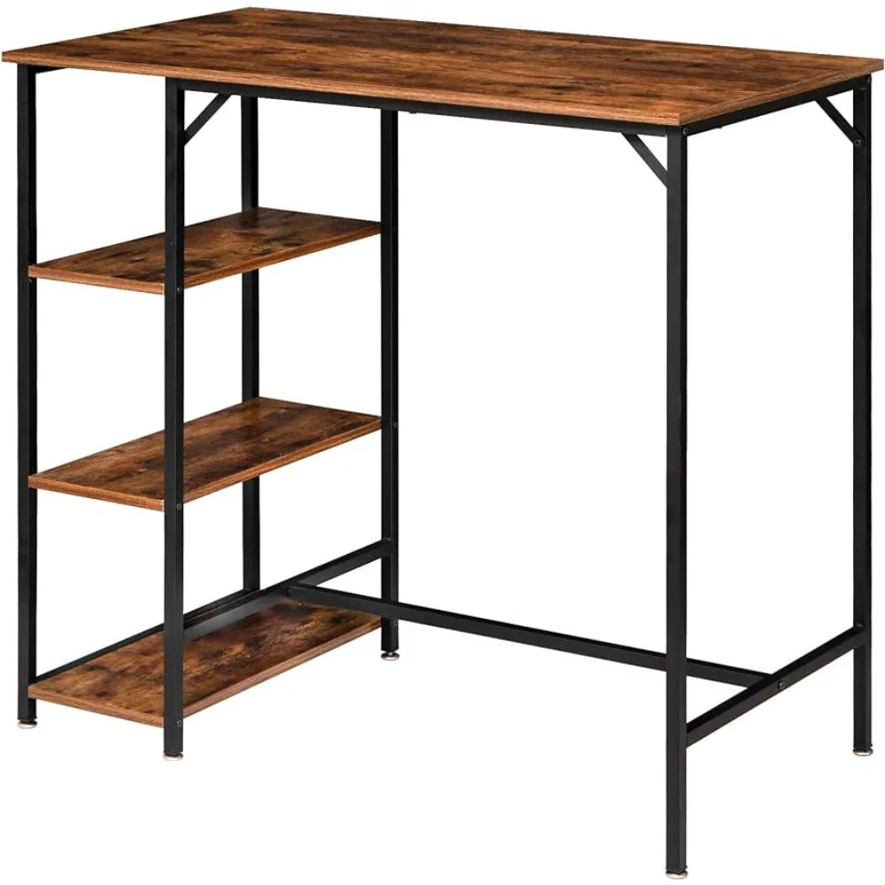 

Rustic Brown Counter Table 40”H Bar Table With 3 Storage Shelves Industrial Standing Computer Desk Tables Furniture