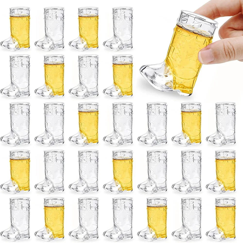 Cowboy Boot Shot Glasses, 1 oz Mini Plastic Boot Cups, Clear Pattern Beer Boots Mugs Western Cowboy Cowgirl Theme Party Supplies