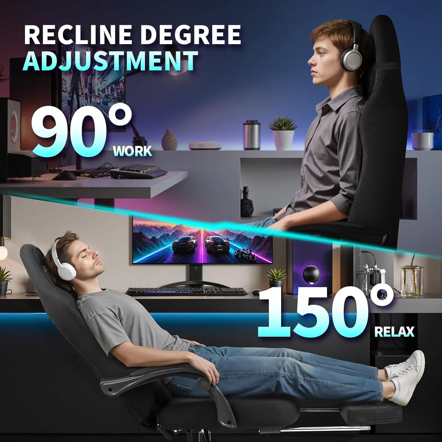 [صفقة ساخنة! ]كرسي ألعاب، كراسي ألعاب كبيرة وطويلة للبالغين مع مسند للقدمين ودعم قطني، شركة قماش مريحة