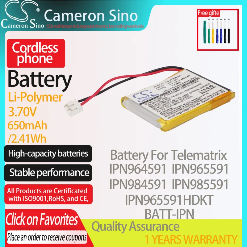 CameronSino Battery for Telematrix IPN964591 IPN965591 IPN984591 IPN985591 fits Telematrix BATT-IPN Cordless phone Battery 3.70V