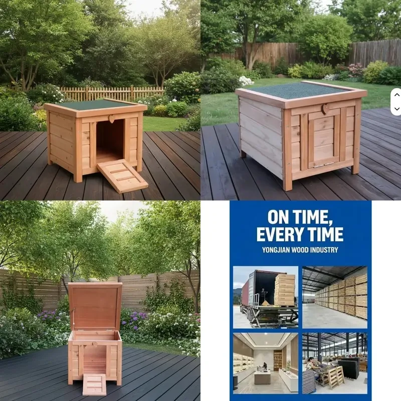 Solid Wood Outdoor Dog House with Sliding Door All Season Pet Kennel