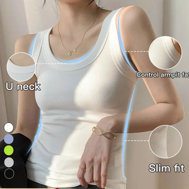 Veimia Threaded I-beam undershirt female summer outwear design anti-glare cover side breasts Slim elastic four seasons versatile