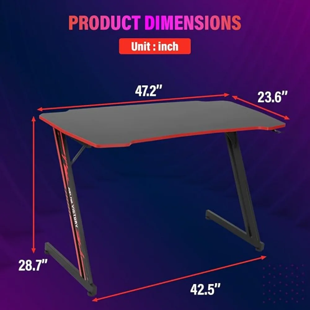 Modern Z-Shaped Gaming Desk Computer Desk for Home Office with Headphone Hook - Sturdy Workstation Table with Spacious Desktop