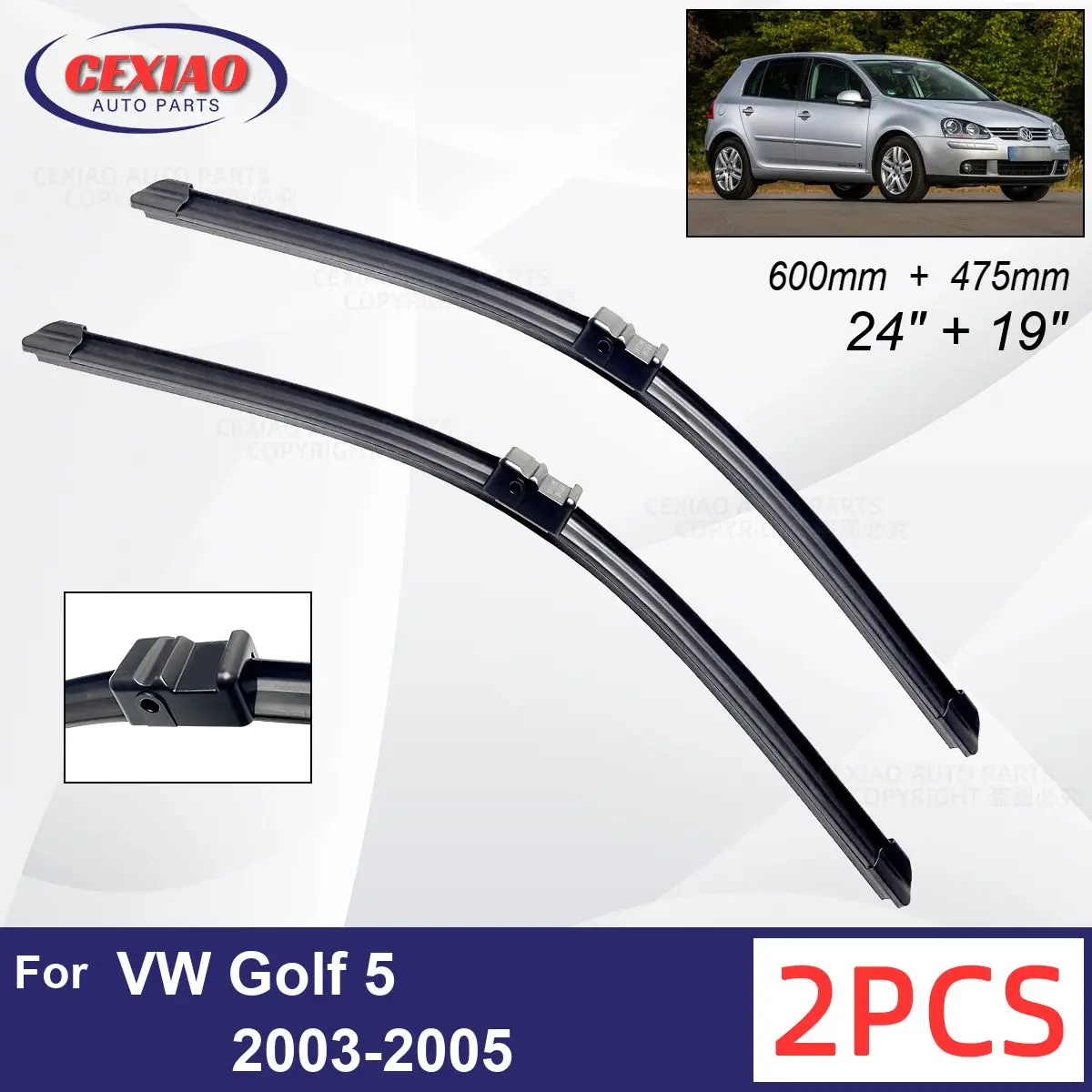 

Car Wiper For VW Golf 5 2003-2005 Front Wiper Blades Soft Rubber Windscreen Wipers Auto Windshield 24" 19" 600mm 475mm