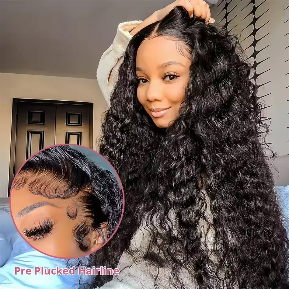 Curly HD Lace Wig 13x6Human Hair 200Density Water Wave Wig 30Inch Lace Front Wig Human Hair Deep Wave Frontal Wig Pre Plucked image 3
