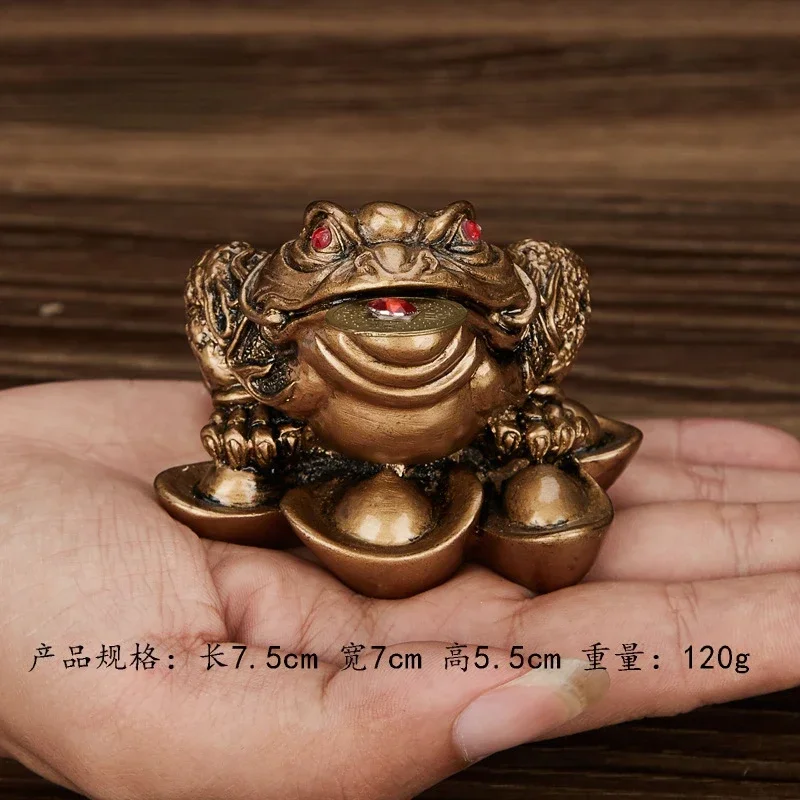 Luck Gift Feng Shui Small Three Legged Money for Frog Fortune Toad Chinese Coin Metal Craft Home Decor Bronze and Mahogany Color