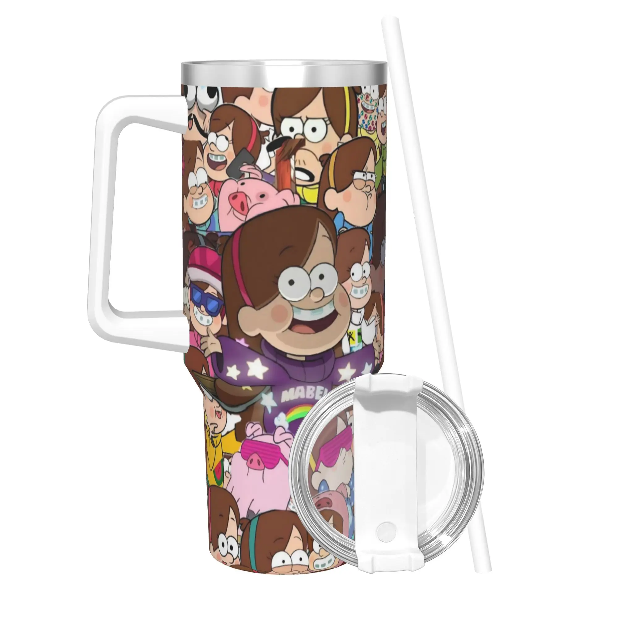 G-Gravity Falls Tumbler With Straw  Stainless Steel Mug Double Wall Vacuum Insulated for Cold Or Hot 40oz