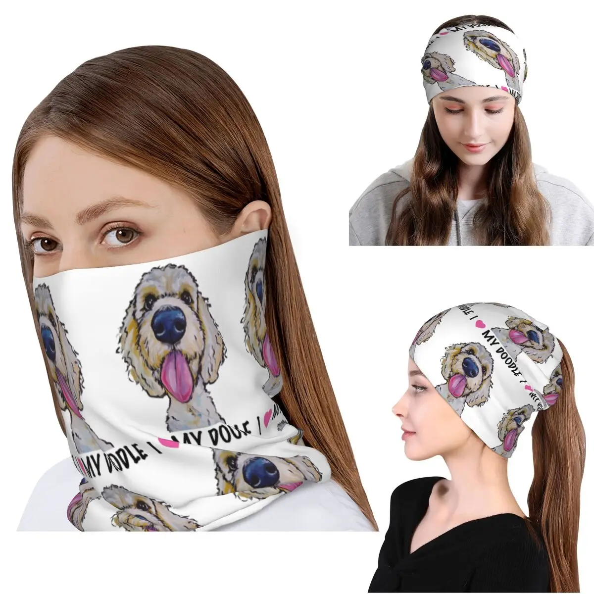 

I Love My Doodle, Golden Doodle Art, Doodle Bandana Neck Gaiter Wrap Mask Scarf Cycling Scarf Beanies Hat for Men Women Adult