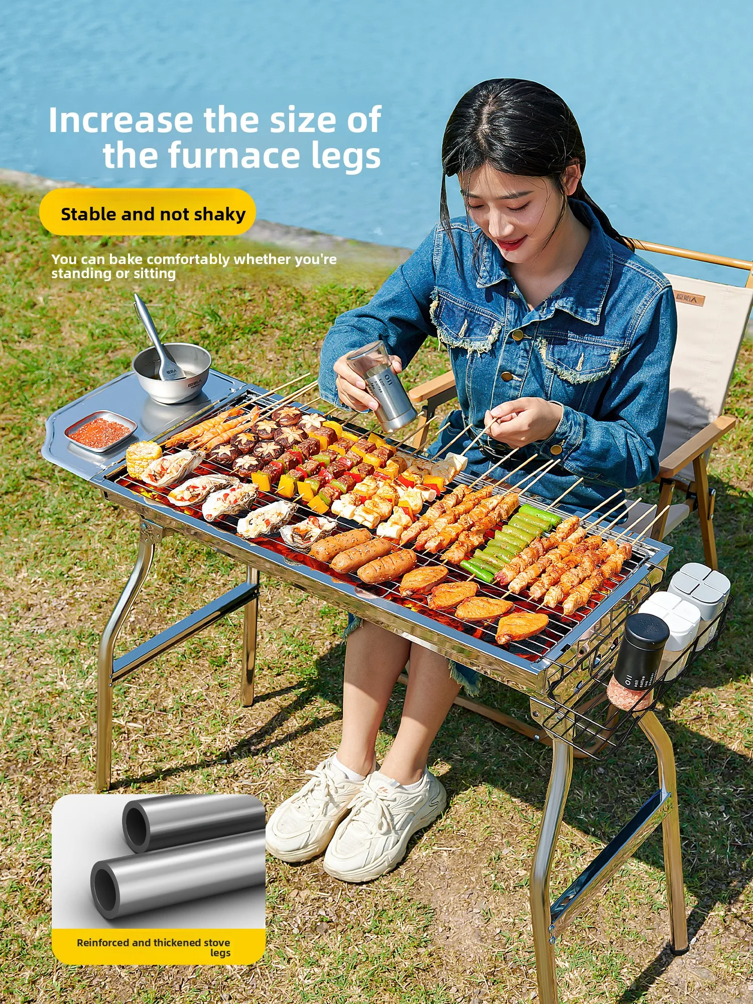 

Household outdoor folding portable new thickened stainless steel barbecue stove shelf