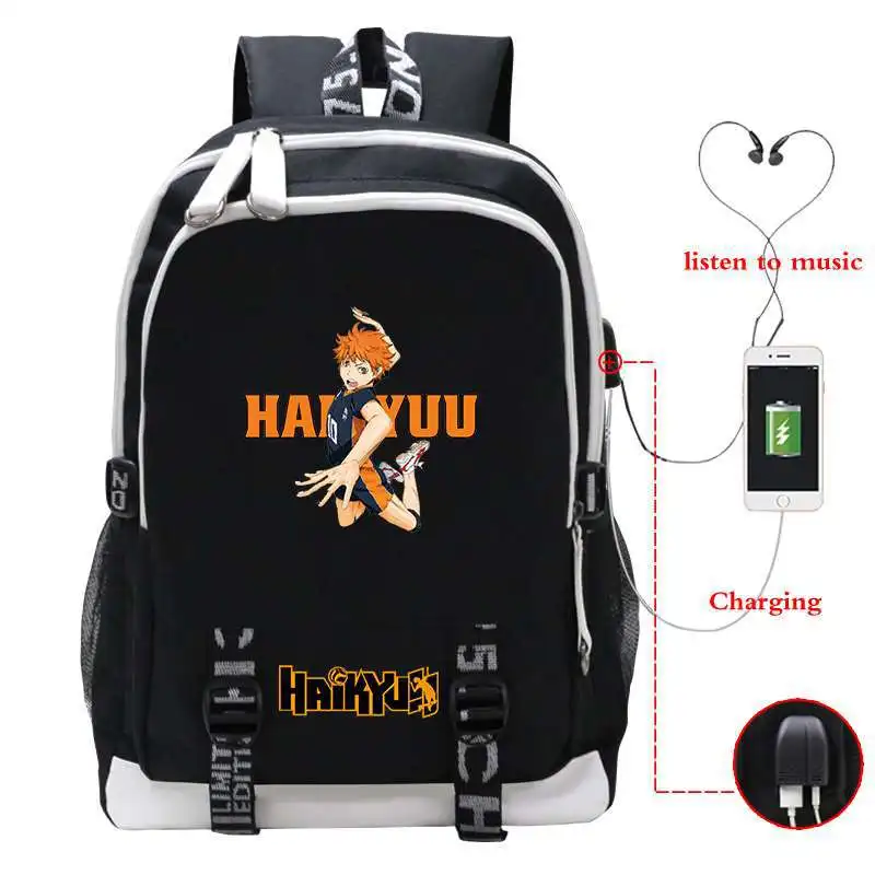 Anime Haikyuu Haikiyu Karasuno Backpack Students Oxford School Bags USB Charging Travel Rucksack Laptop Knapsack Book Mochilas