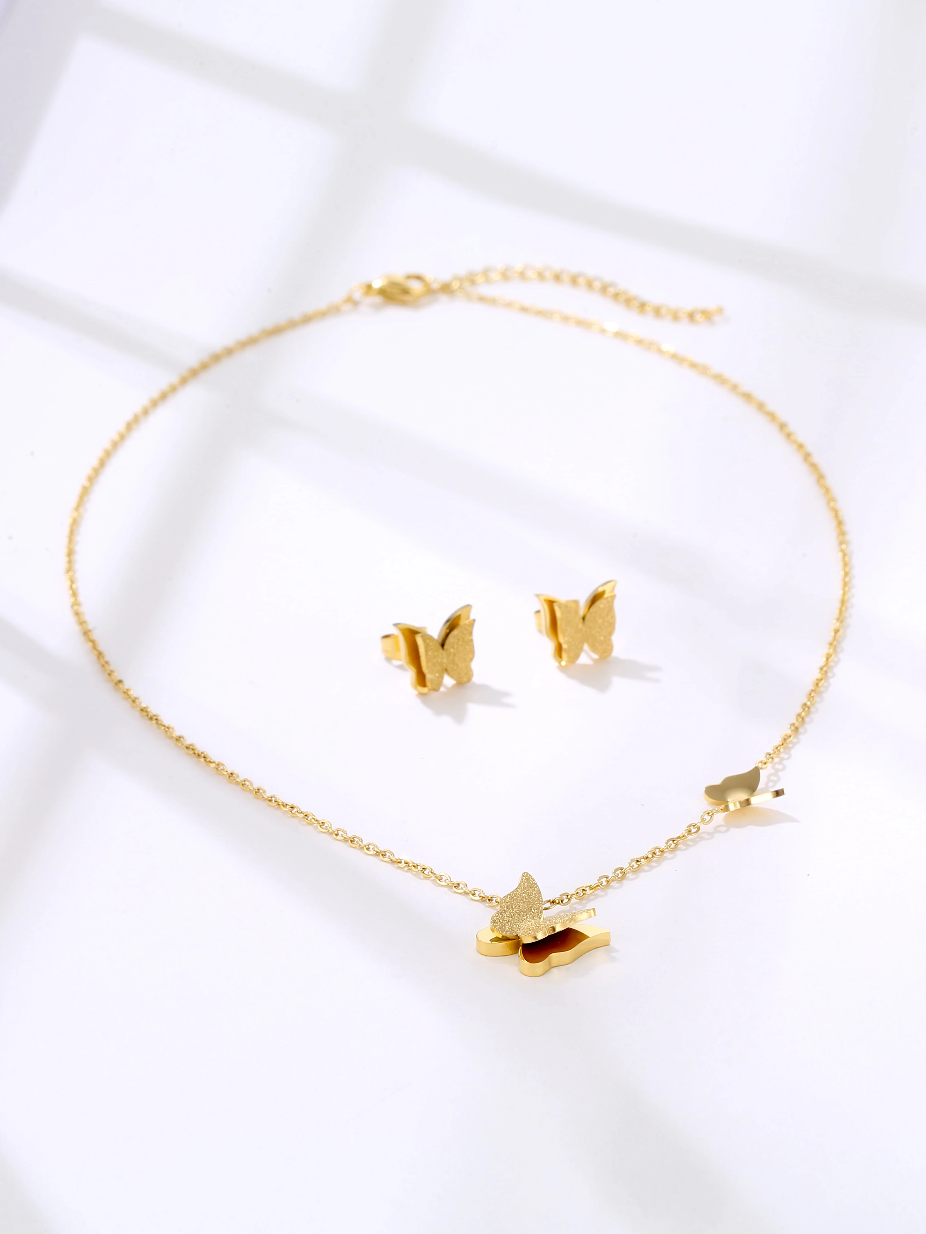 Butterfly Stainless Steel Jewelry Set Woman 2 Pieces Simplicity Necklace For Women Fashion Accessories