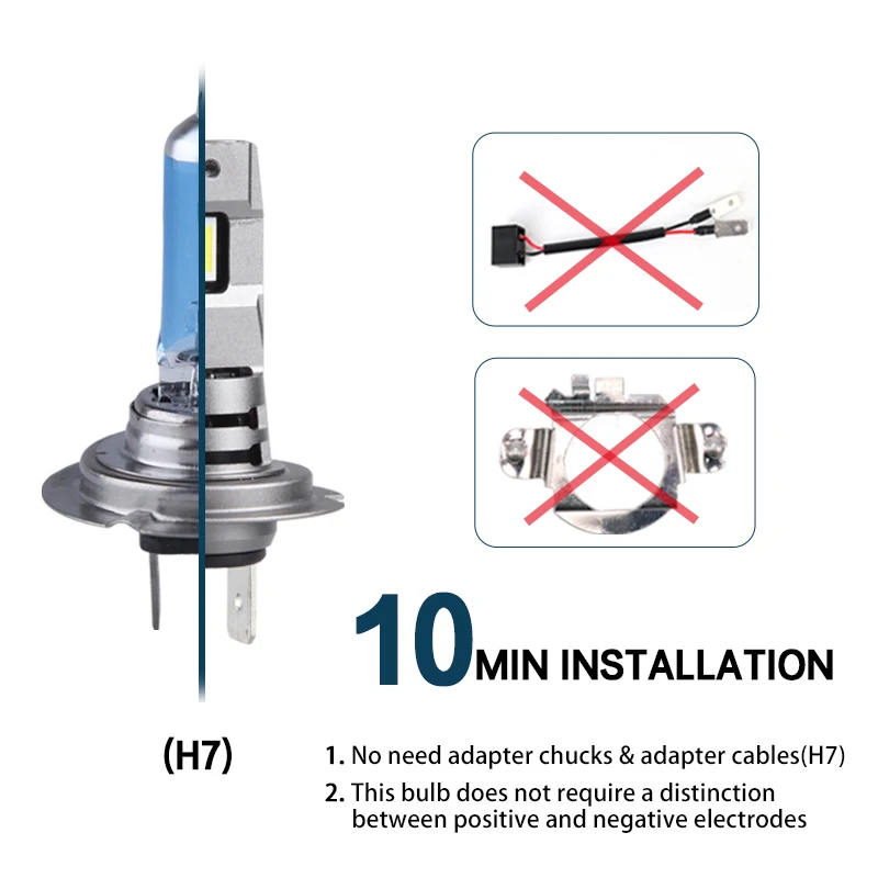 DAWNKNIGHT 미니 LED 칩 LED 램프, 반사경 및 프로젝터에 적합, H11 H7 LED 헤드라이트 전구, H4 9005 9006 1:1, 2 개