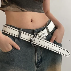 Cinto estilo punk branco para mulheres, cinto de rebite personalizado, cinto de jeans decorativo versátil, elegante e retrô, decorativo Y2K