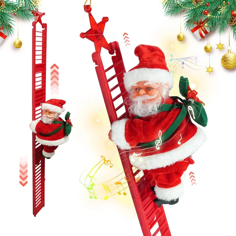 Animated Ladder-Climbing Santa Motorized Beaded Christmas Doll with Moving Action for Outdoor Displays Kids‘ Gifts