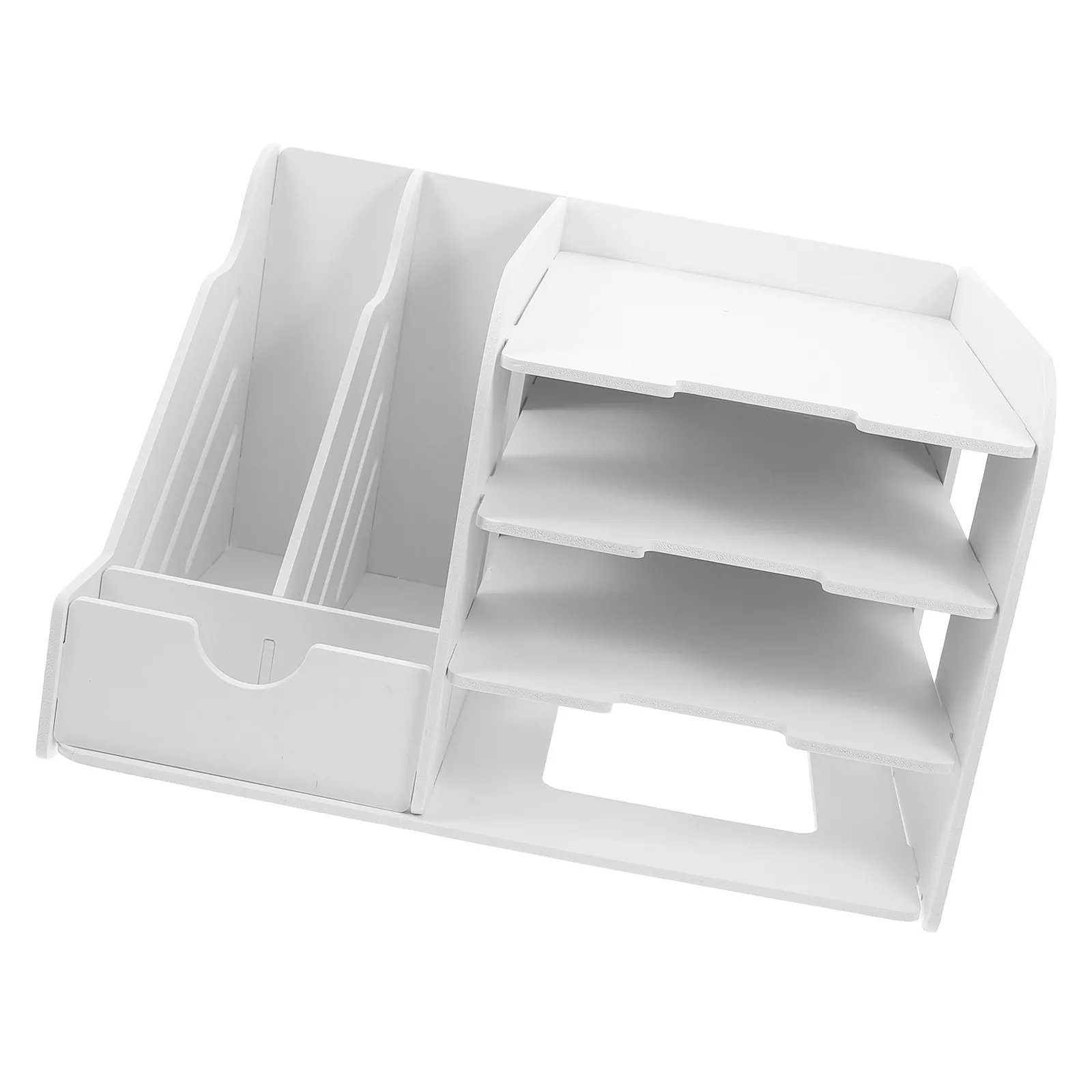 White Multi Layer PVC Desktop File Organizer Rack for A4 Papers Notebooks Magazines Documents Office Desk Storage Vertical