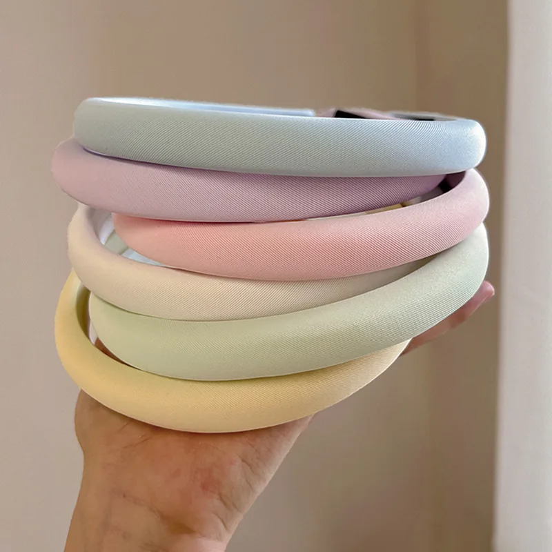 ที่คาดผมฟองน้ำรูปมาการองสไตล์เกาหลีสำหรับผู้หญิงที่ล้างหน้าขอบแคบห่วงรัดผมเรียบง่ายของเด็กผู้หญิงแฟชั่นที่รัดผม