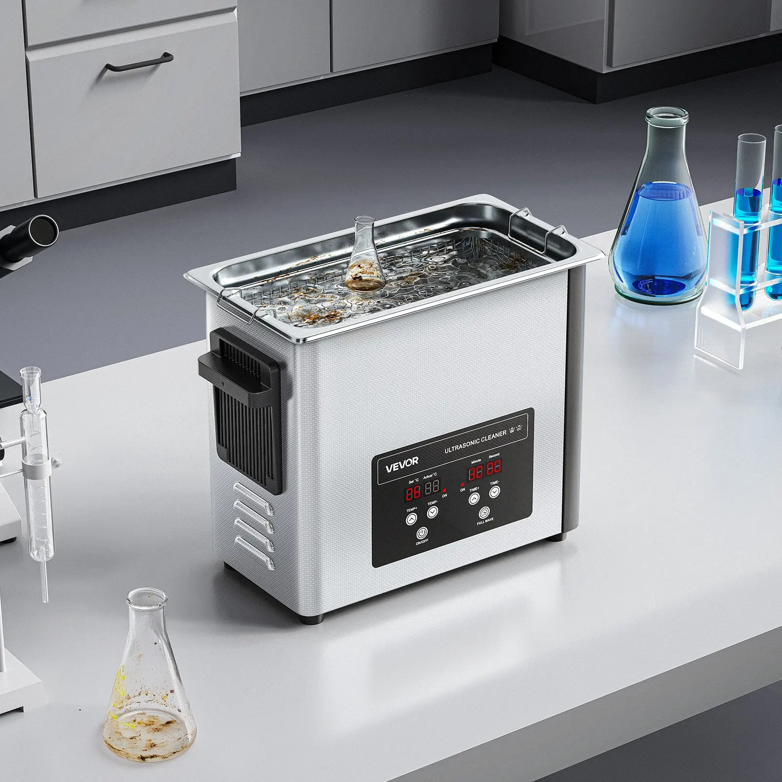 Nettoyeur à ultrasons 6L, machine de nettoyage à ultrasons professionnelle avec panier de nettoyage et affichage numérique, machine de nettoyage industrielle 120W en acier inoxydable 40kHz pour montres et bijoux