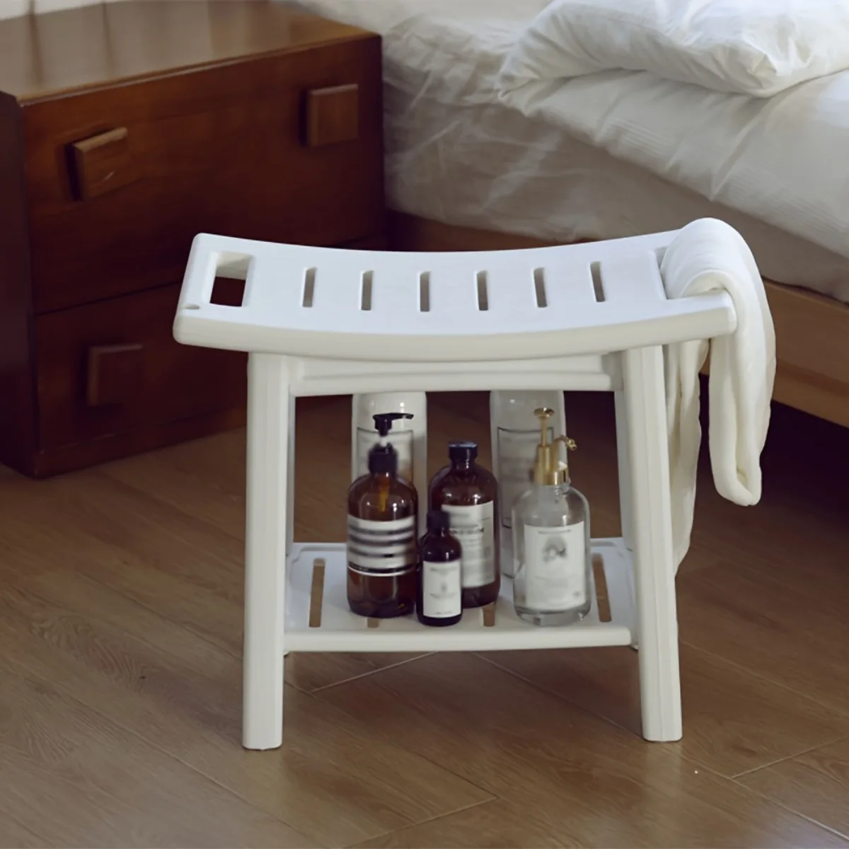 Bathroom storage stool, shower stool, solid bathtub stool, bathroom tidying stool for changing clothes, durable plastic stool