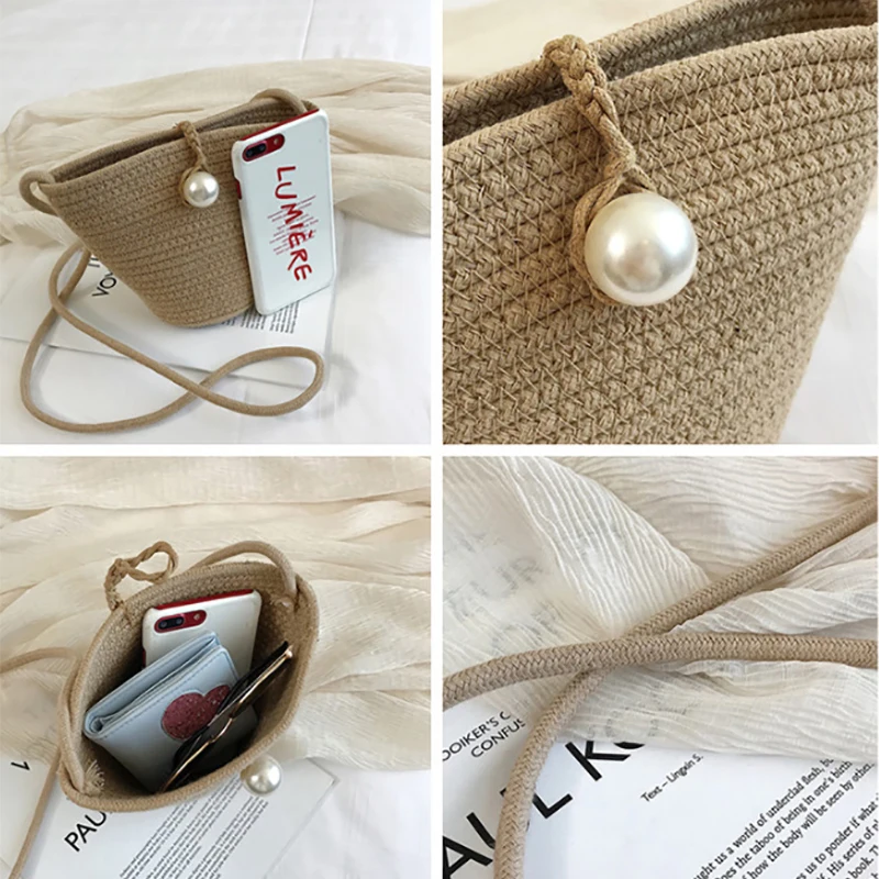 Multi-styles Straw Bags Handmade Woven  Pearl Dumpling Bag Straddling Shell Grass Woven Bag cotton woven Beach Bag Mini Bag