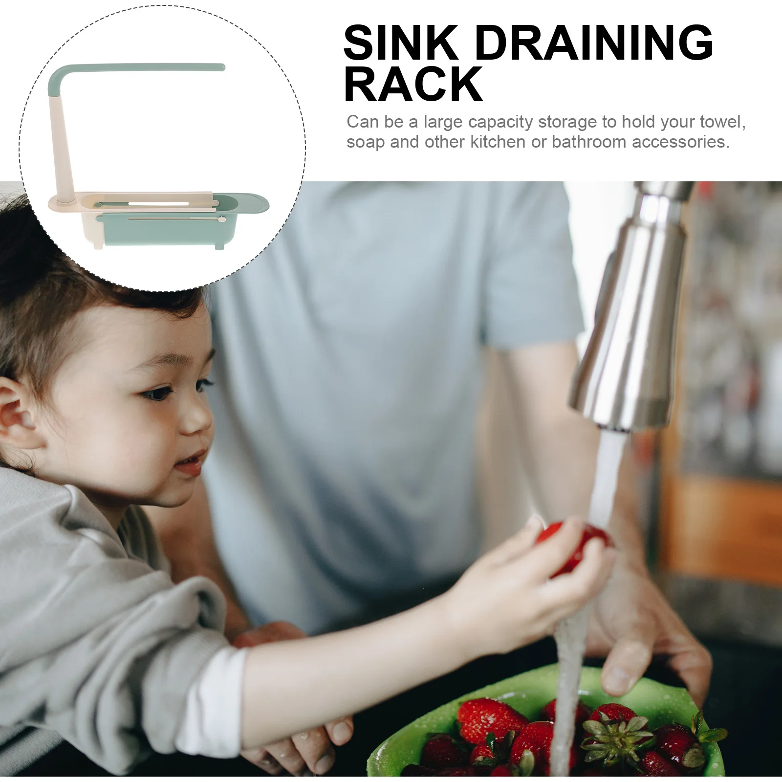 

1pc Adjustable Sink Drain Rack Large Capacity Storage Stand For Towel Soap Kitchen Bathroom Accessories No Punching Design