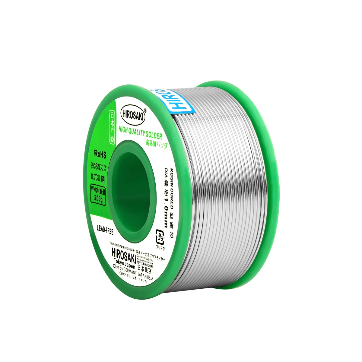 Japan HIROSAKI solder wire lead-free with flux rosin core SN99.3 CU0.7 200g 0.3 0.8 1.0mm high purity for electrical soldering