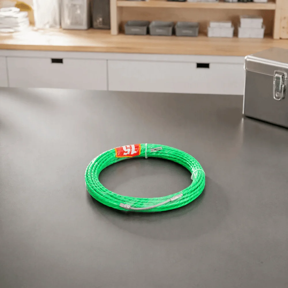 15M/ 49.2FT Manual Wire Puller 4.5mm Diameter Green Flexible Cable Threader Spring Head Fish Tape Tool Wall Installation