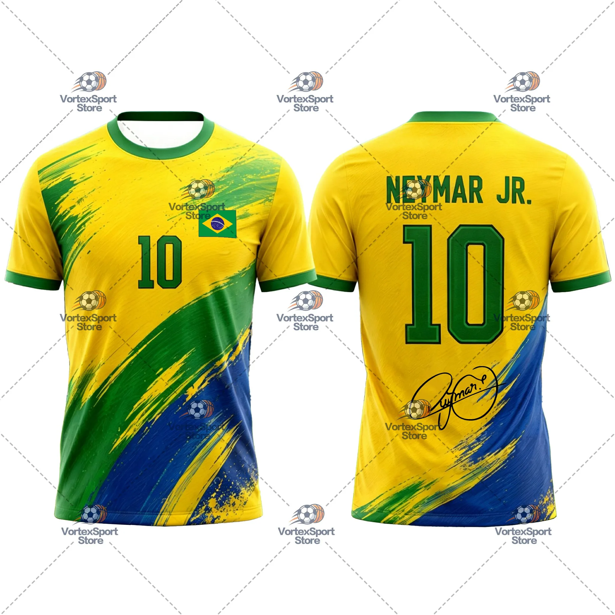 Explosions Brasilien Kinder Herren Neymar Nr. 10 Fußball Schnelltrocknendes T-Shirt Alle Größen Kurzarm Rundhals Fußballtrikot T-Shirts – Detail 6