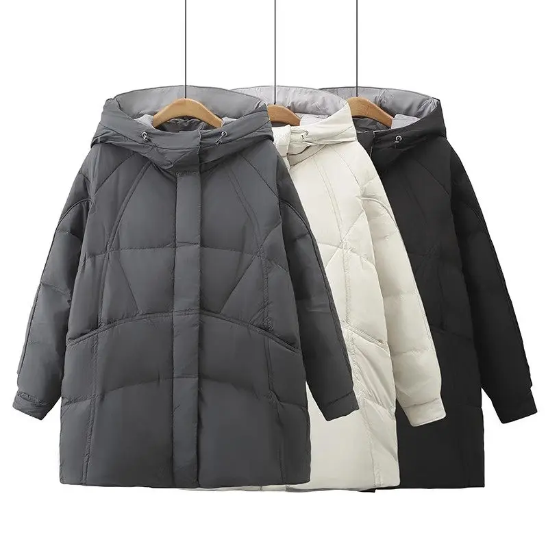 

Bust 150CM Extra Large Size Clothing For Women Winter Jacket Korean Fashion Medium Length Hooded Zipper Warm Down Coat Z3242