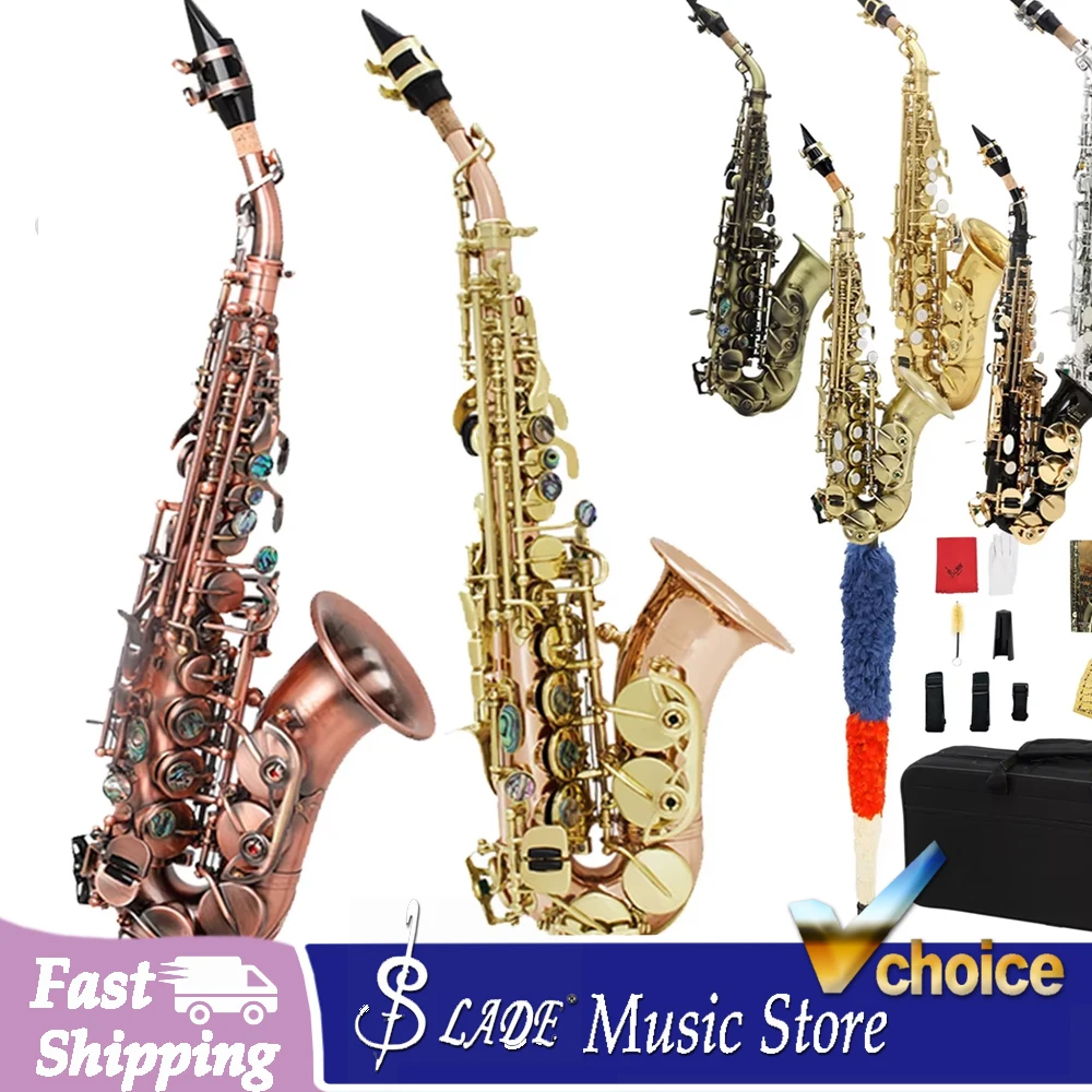 SLADE Bb Flat Soprano Saxophone Premium Brass Engraved Floral Pattern Soprano Saxophone with Case Woodwind Instrument Parts