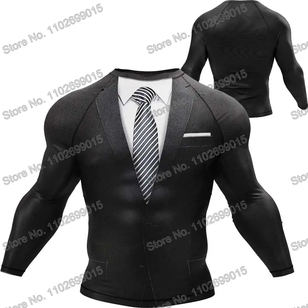 Black Tuxedo Surfing Diving T-Shirt Tight Long Sleeve Rash Guard Swimwear Men UV Protection Surf Clothing Beach Floatsuit Women