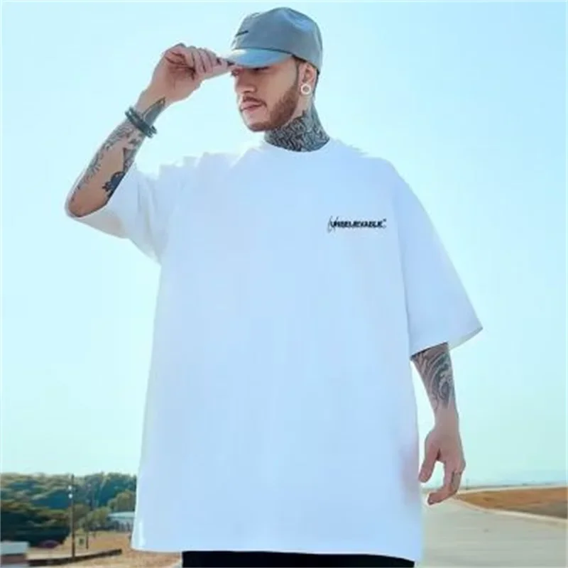 UNBELIEVABLE Letter Printed Male Tee Shirt Oversized Crewneck Tops Summer Short Sleeve Tee Shirts Hip Hop Streetwear Y2k T Shirt