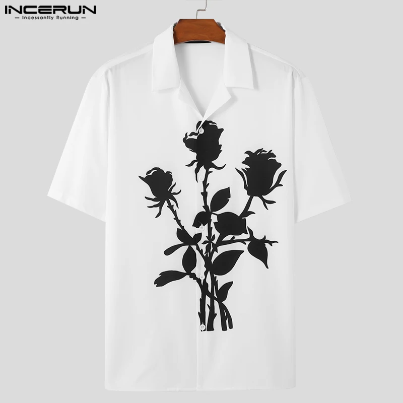 INCERUN Men Shirt Printing Lapel Short Sleeve Loose Casual Men Clothing Summer Korean Style Streetwear 2024 Fashion Male Shirts