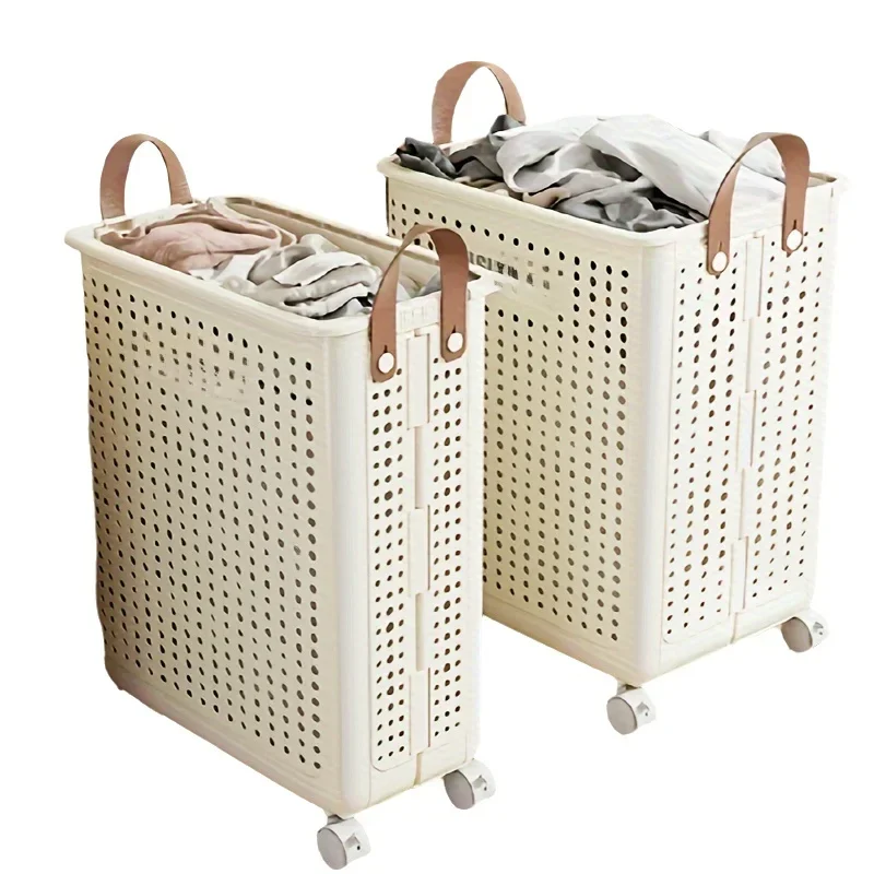 

55L Collapsible Extra Large Laundry Hamper, Plastic Laundry Basket with Wheels,Suitable for Bathroom, Bedroom, Dorm Room