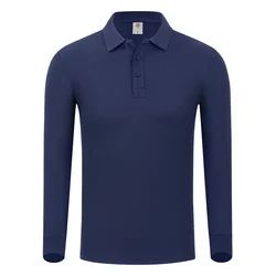 Polo de golf à manches longues pour hommes et femmes, chemise à revers monochrome, polos à boutons pour documents, vêtements d'automne et d'hiver, logo personnalisé