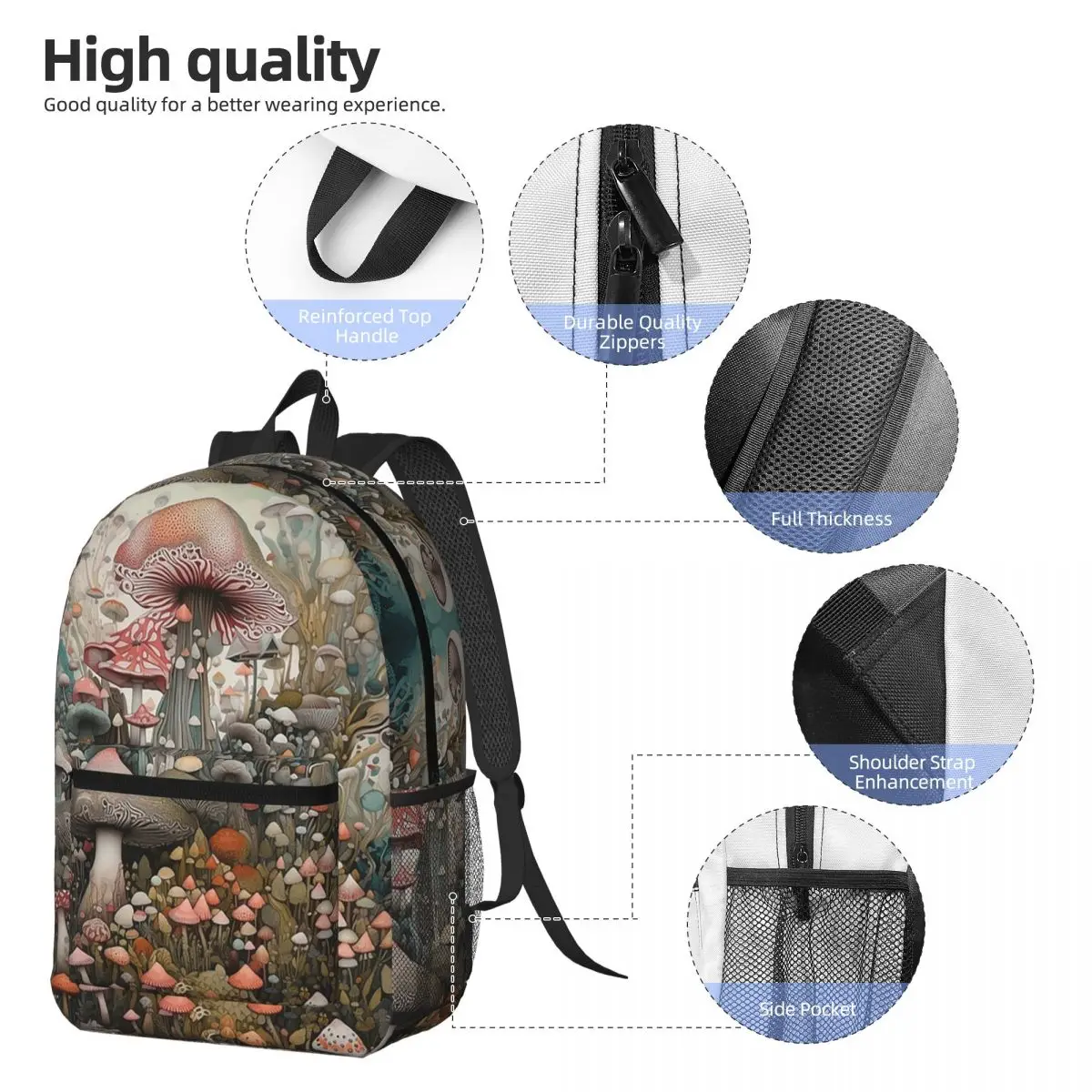 Magical Mushroom Field Backpack Boys Girls BookBag Children School Bag Computer Shoulder Bags for Men Women
