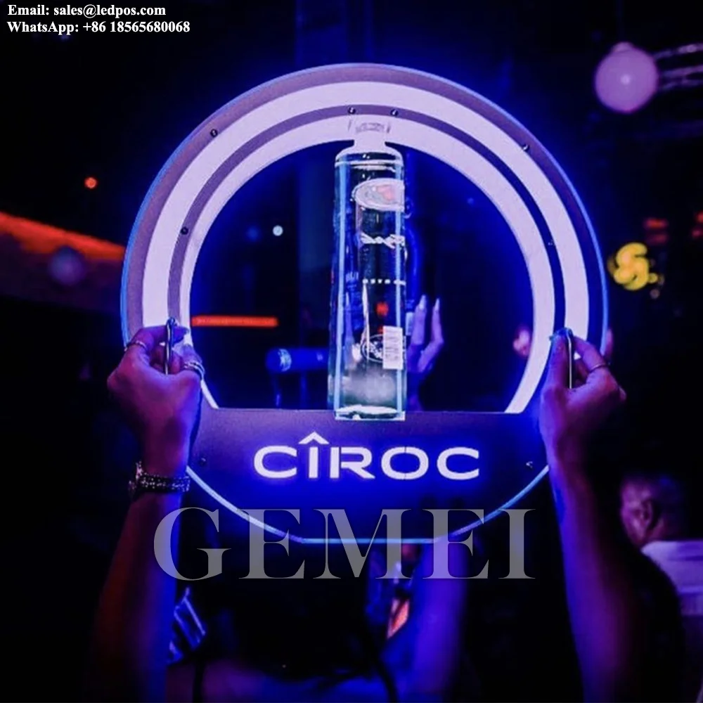 

LED Blue Lighted Grey Goose Belvedere Ciroc Vodka Bottle Presenter Wine Glorifier Display VIP Night Neon Sign with Metal Handle