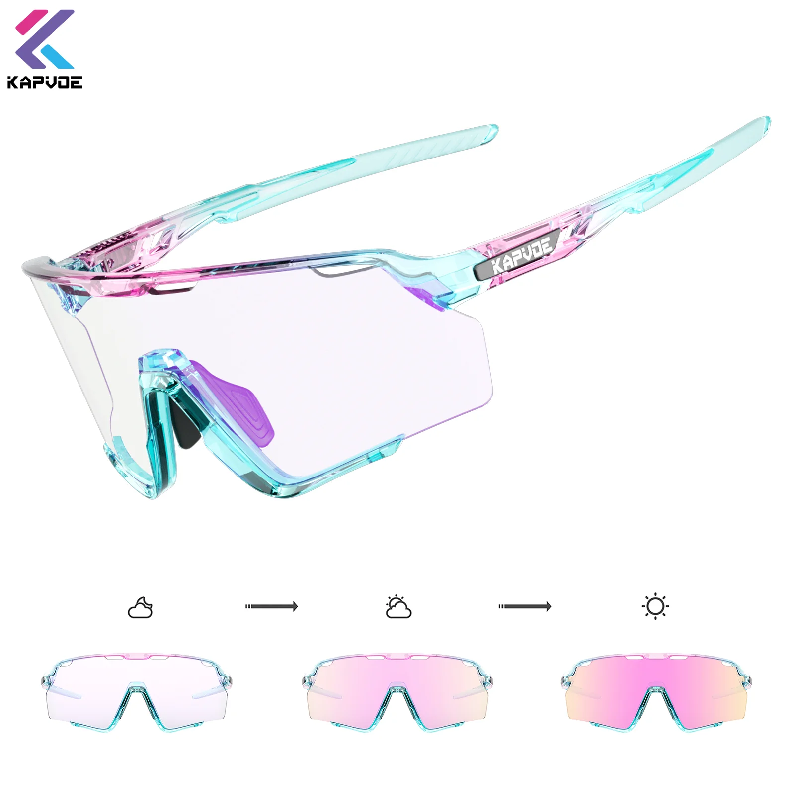 Kapvoe Photochromic Cycling Glasses Silver Lens Sunglasses Multi Color Men Women Bike Outdoor Eyewear Riding Driving Running